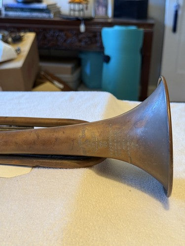 WW1 French Military Brass Bugle Couesnon & Cie Paris Chateau Thierry Mouthpiece - Image 5