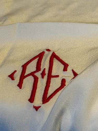 WWII Era Vintage White Silk Aviator Scarf Monogram RE Made in France 15x65 Mint - Image 2