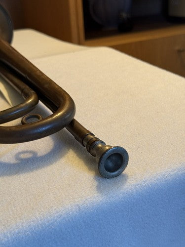 WW1 French Military Brass Bugle Couesnon & Cie Paris Chateau Thierry Mouthpiece - Image 2