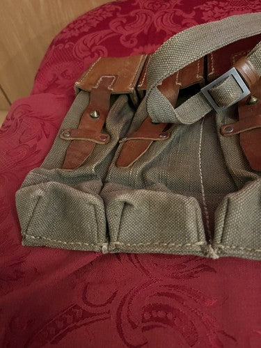 WW2 German MP44 STG44 Magazine Ammo Pouch Set Canvas Leather Yugoslavian-Made - Image 9