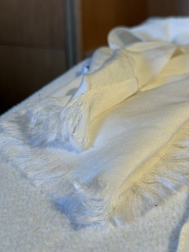 WWII Era Vintage White Silk Aviator Scarf Monogram RE Made in France 15x65 Mint - Image 6