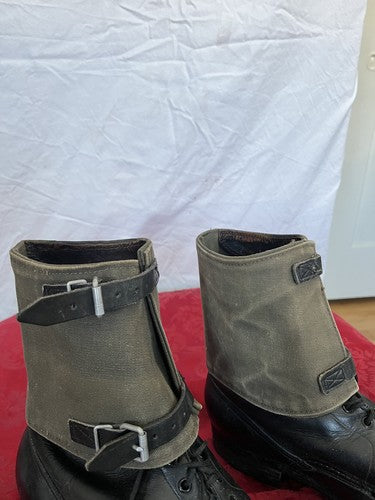WW2 German Wehrmacht 1942 Low Boot Gaiters Leggings Canvas Leather Aluminum Pair - Image 2