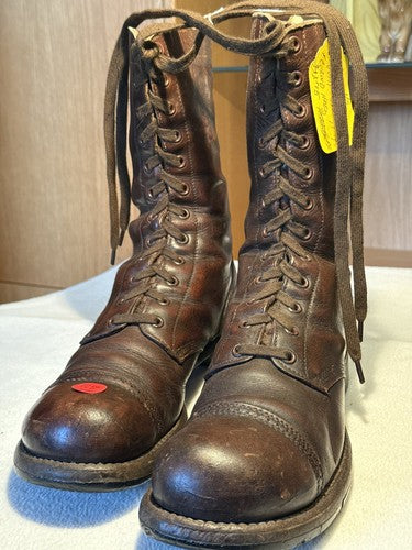 Original WW2 US Army Paratrooper Jump Boots Brown Leather Cap Toe Size 11.5 11