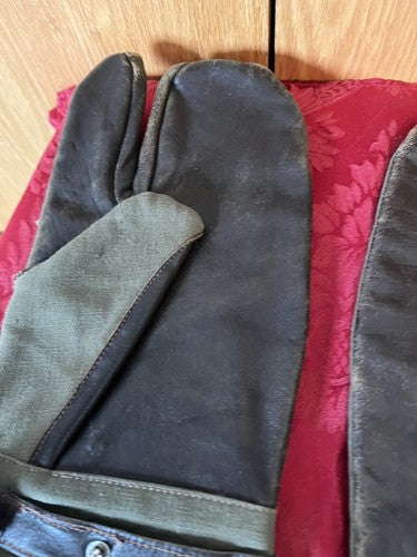 WW2 French Army Leather Canvas Machine Gunner Motorcycle Gloves Mittens MG34