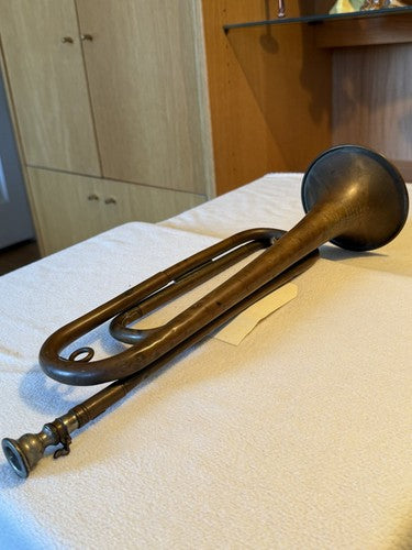 WW1 French Military Brass Bugle Couesnon & Cie Paris Chateau Thierry Mouthpiece - Image 4