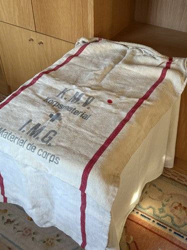 Vintage 1930s Swiss Military Linen Supply Bag Grain Sack KMV IMG Red Stripe Mint - Image 4