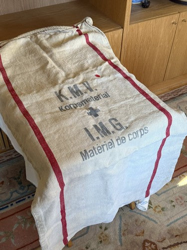 Vintage 1930s Swiss Military Linen Supply Bag Grain Sack KMV IMG Red Stripe Mint - Image 2