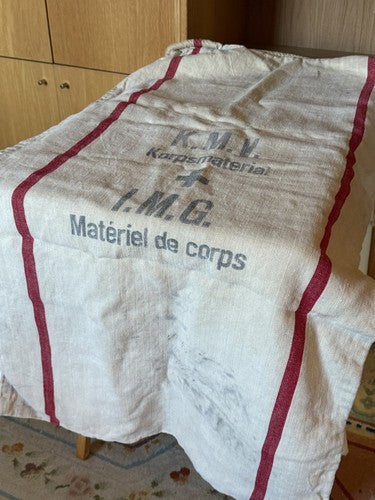 Vintage 1930s Swiss Military Linen Supply Bag Grain Sack KMV IMG Red Stripe Mint - Image 8