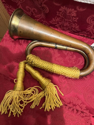 WW2 German Cavalry Copper Brass Bugle Golden Yellow Tassels Mouthpiece Original - Image 9