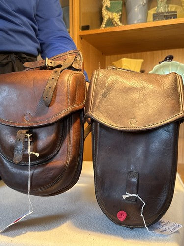 V.Rare Pair WW1 German Cavalry Saddlebags Reissued WW2 Troops Leather - Image 2