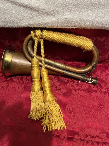 WW2 German Cavalry Copper Brass Bugle Golden Yellow Tassels Mouthpiece Original