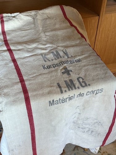 Vintage 1930s Swiss Military Linen Supply Bag Grain Sack KMV IMG Red Stripe Mint - Image 6