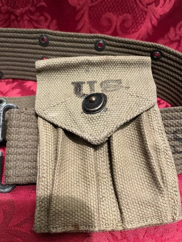 WWII US Army 1942 Sears 1911 Leather Holster Boyle Ammo Pouch Canvas Belt Mint - Image 2