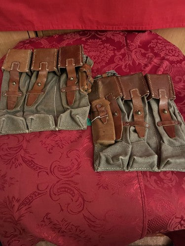 WW2 German MP44 STG44 Magazine Ammo Pouch Set Canvas Leather Yugoslavian-Made