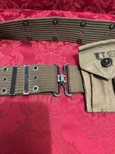 WWII US Army 1942 Sears 1911 Leather Holster Boyle Ammo Pouch Canvas Belt Mint - Image 3