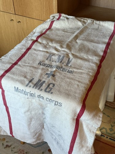 Vintage 1930s Swiss Military Linen Supply Bag Grain Sack KMV IMG Red Stripe Mint - Image 7