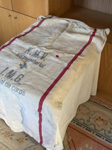 Vintage 1930s Swiss Military Linen Supply Bag Grain Sack KMV IMG Red Stripe Mint - Image 3