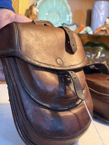 V.Rare Pair WW1 German Cavalry Saddlebags Reissued WW2 Troops Leather - Image 5