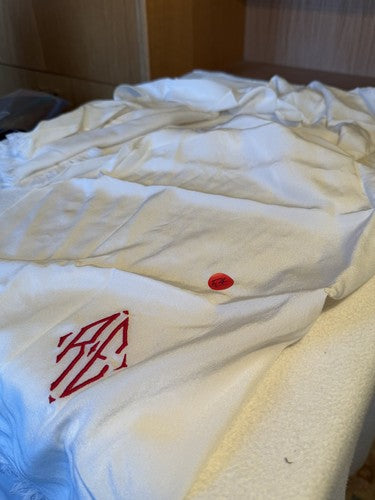 WWII Era Vintage White Silk Aviator Scarf Monogram RE Made in France 15x65 Mint - Image 4