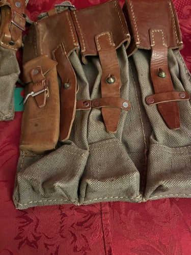 WW2 German MP44 STG44 Magazine Ammo Pouch Set Canvas Leather Yugoslavian-Made - Image 2