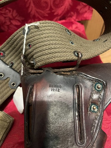 WWII US Army 1942 Sears 1911 Leather Holster Boyle Ammo Pouch Canvas Belt Mint - Image 4