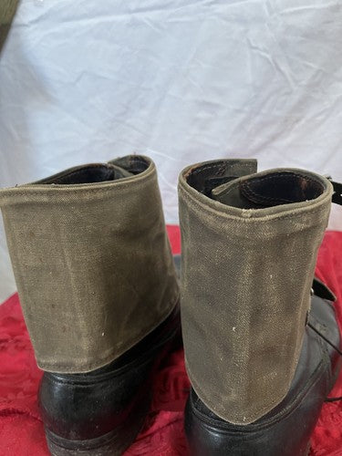 WW2 German Wehrmacht 1942 Low Boot Gaiters Leggings Canvas Leather Aluminum Pair - Image 4