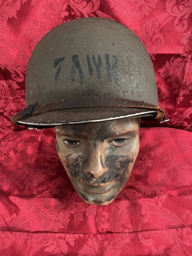 Rare US WW2 M1 Helmet 7AWR Stencil Front Seam Swivel Bale Kennedy Liner