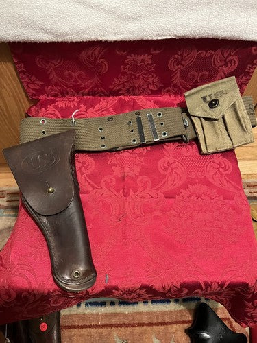 WWII US Army 1942 Sears 1911 Leather Holster Boyle Ammo Pouch Canvas Belt Mint - Image 8