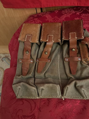 WW2 German MP44 STG44 Magazine Ammo Pouch Set Canvas Leather Yugoslavian-Made - Image 3