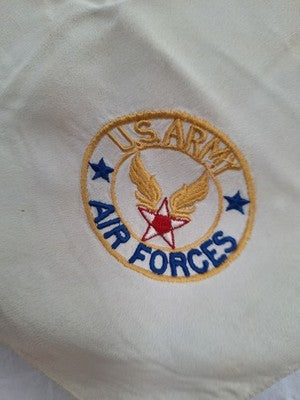 Early WW2 US Army Air Forces White Silk Scarf Embroidered Insignia 28"x32" - Image 13