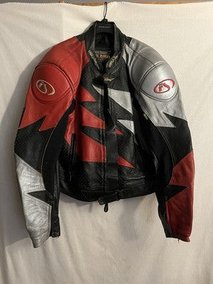 Fieldsheer Padded Red Leather Motorcycle Jacket European Style XL Size 52 Mens