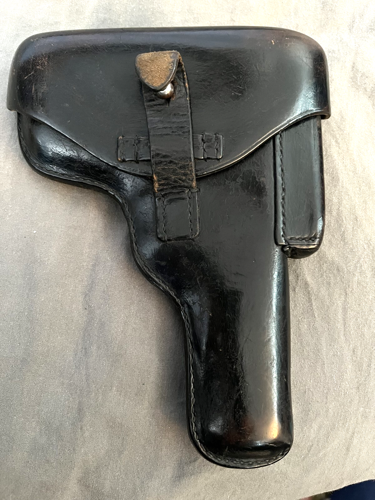 Original Belgian WW2 Browning Hi-Power P35 Black Leather Holster Mag Pouch 28739 - Image 2