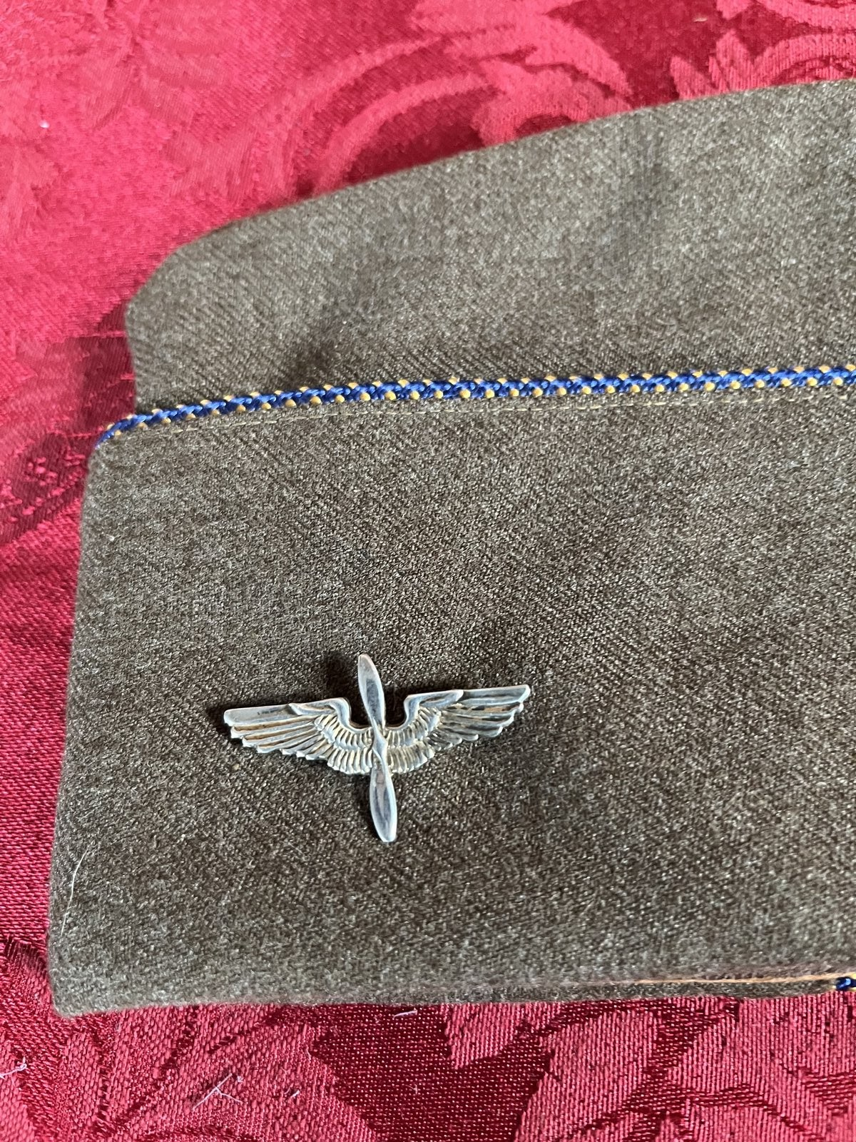 WW2 US Army Air Force AAF Officer Garrison Cap Sterling Wings Lewis Brown Wool 7 - Image 3