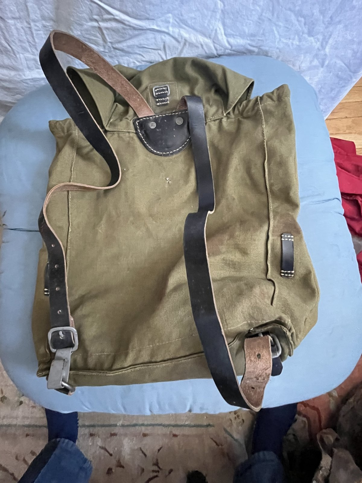 WW2 German Wehrmacht 1941 Olive Canvas Rucksack Backpack Maker Marked DAK Africa - Image 3