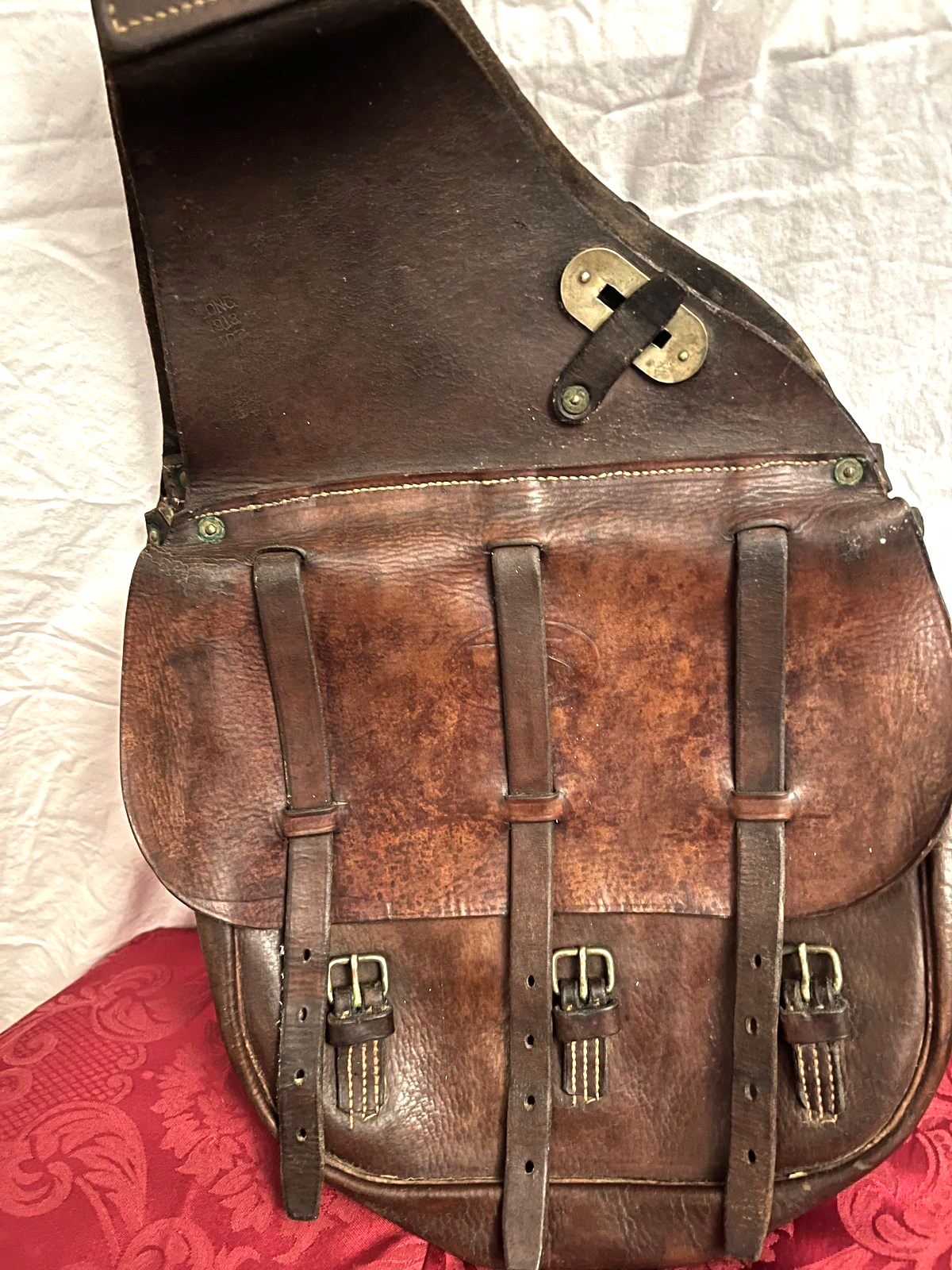 Original WW1 US McClellan Russet Leather Saddlebags Trooper Signed Cavalry Gear - Image 4