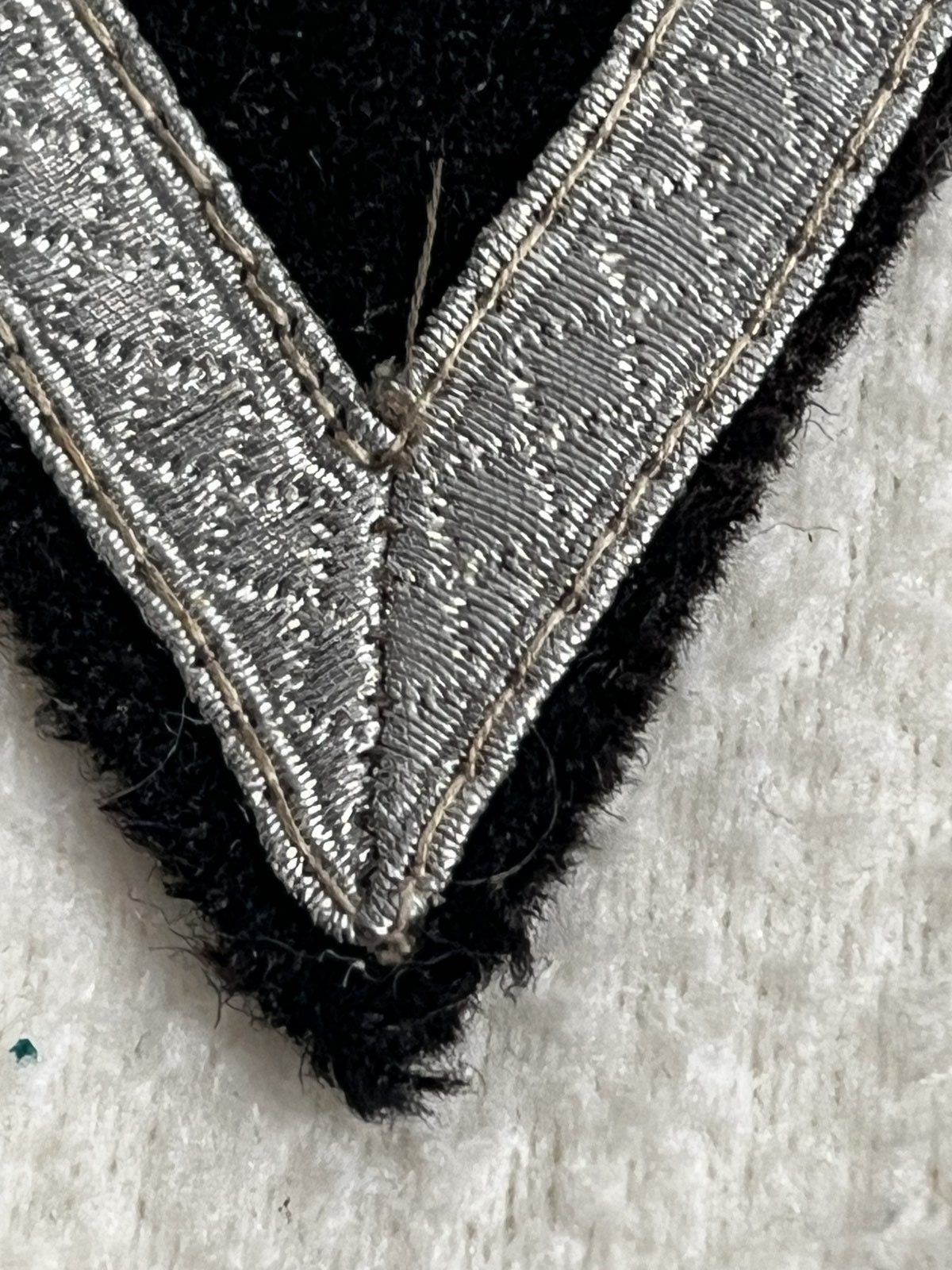 Original German WW2 Sturmmann Rank Patch Waffen Elite Black Wool M36 Silver Rank - Image 3